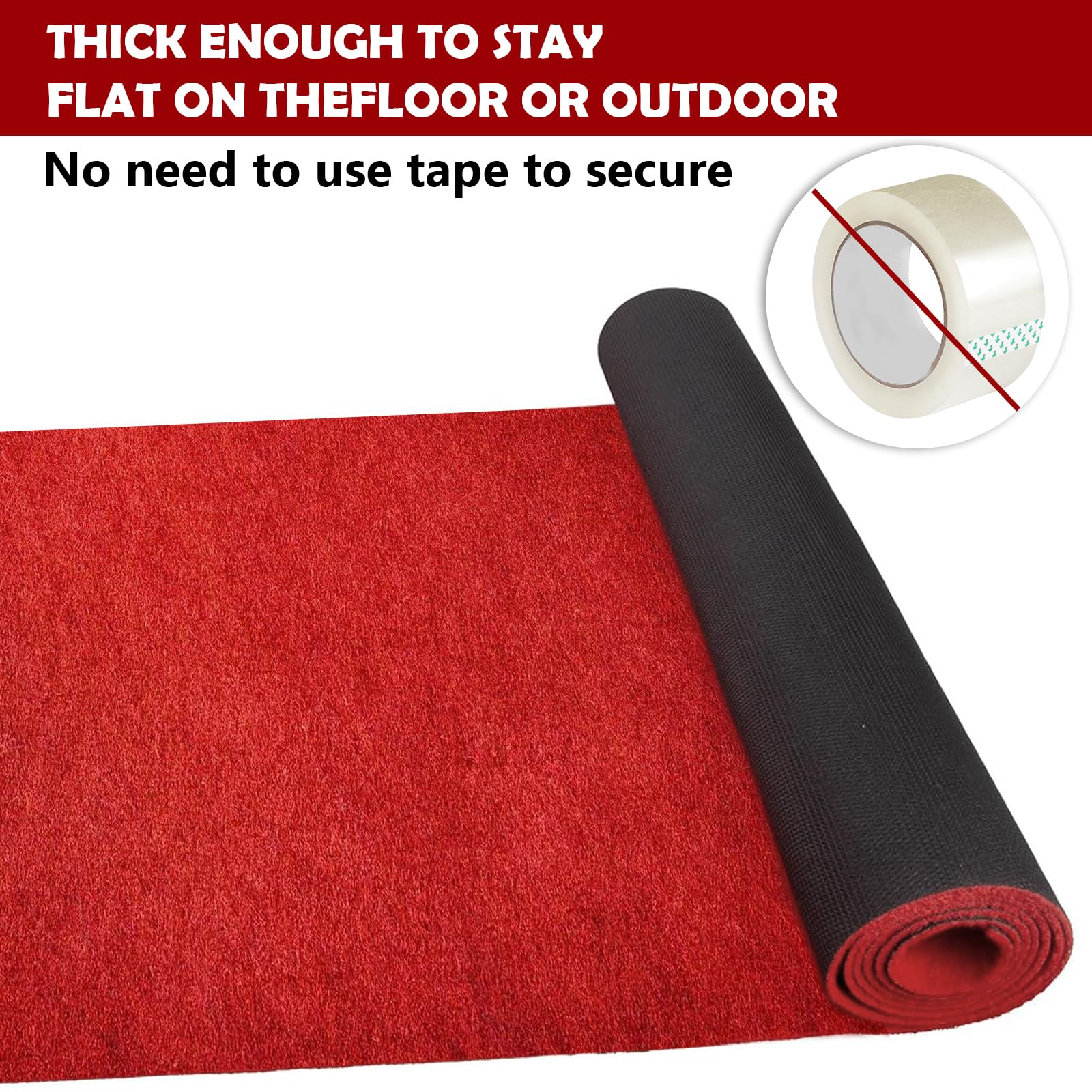 Extra Thick Red Carpet Runner 3 x 15Ft, Non-Slip TPR Rubber Backing, 450 GSM Heavy-Duty Aisle Runner Red Runner Rug for Wedding Ceremony, Hollywood Party, Graduation & Award Events