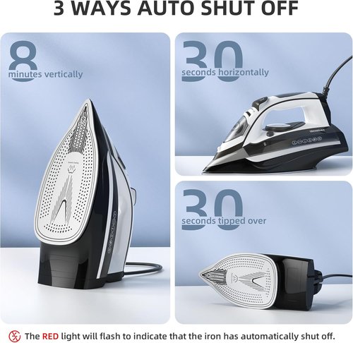 IRONDAY 1700W Steam Iron - Fast Heat-Up in 20 Seconds, Non-Stick Ceramic Soleplate, Auto-Off Feature