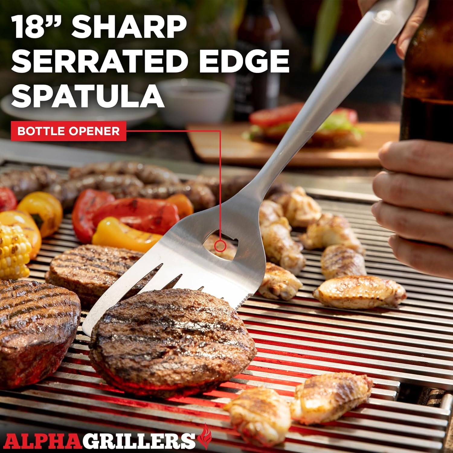 Alpha Grillers Grilling Accessories Set - Premium BBQ Tools with Spatula, Fork, Brush & Tongs - Perfect Gifts for Men