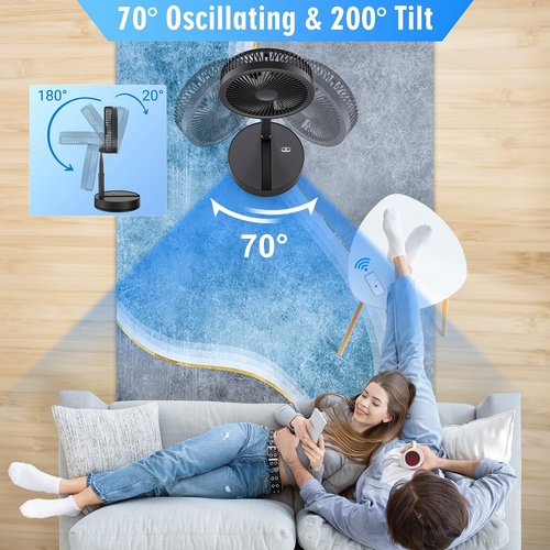 LIPETY Portable Foldable Rechargeable Oscillating Fan - 8.6" 7200mah Battery Operated USB C Small Fan Remote, Quiet Table Desk Fan Folding Standing Pedestal Fans for Bedroom Rome Office Camping Travel