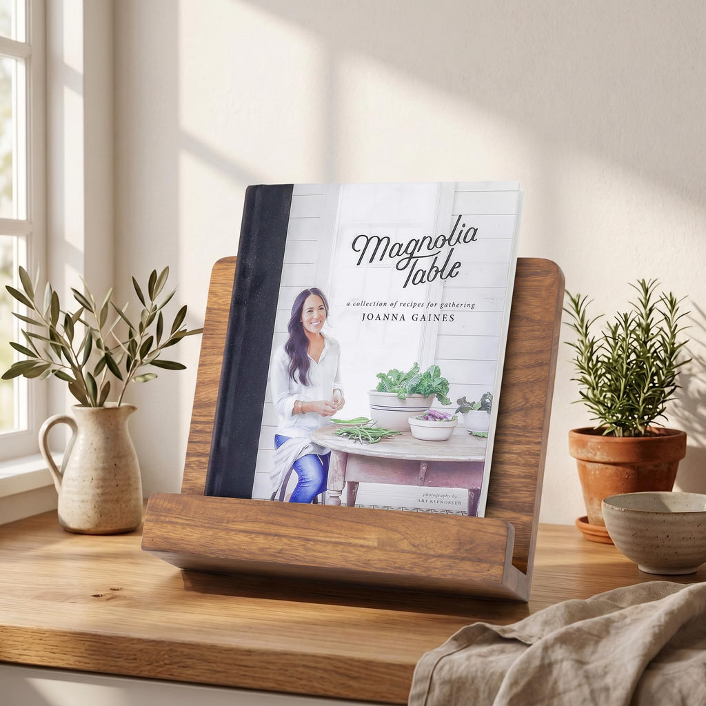 Beautiful Cookbook Stand for Your Kitchen Counter - Solid Wood Stand Easily Keeps Cook or Recipe Books Open for Convenient Cooking - Perfectly Fits Your iPad/Tablet and Enhances Any Kitchen Decor