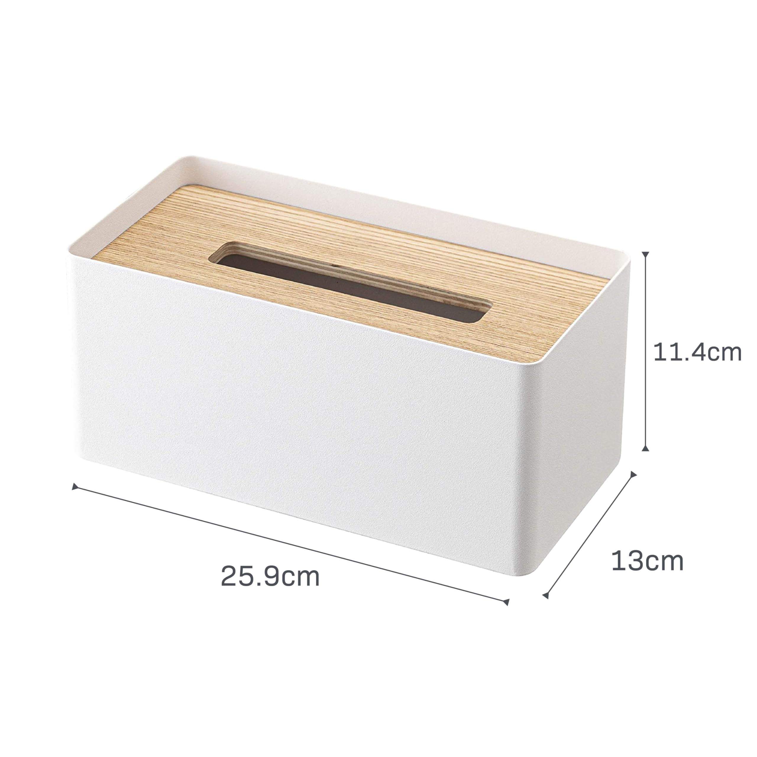 Yamazaki Home Rin Reusable Tissue Box Cover Metal Holder Container Case with Natural Wooden Lid - Steel
