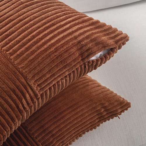 Fancy Homi Decorative Throw Pillow Covers - 2 Packs of 18x18 Inch Soft Corduroy in Terracotta | Boho Farmhouse Decor