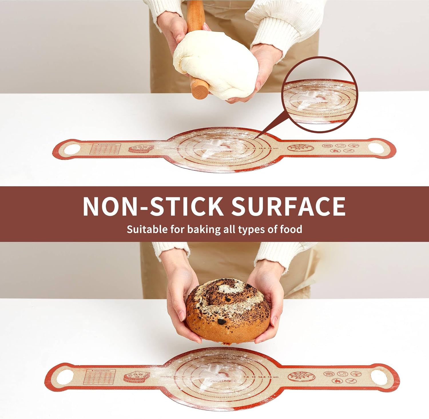 Skiennix Silicone Sourdough Bread Sling Mat - Non-Stick Baking Slings for Dutch Oven | 2-Pack, Durable & Reusable
