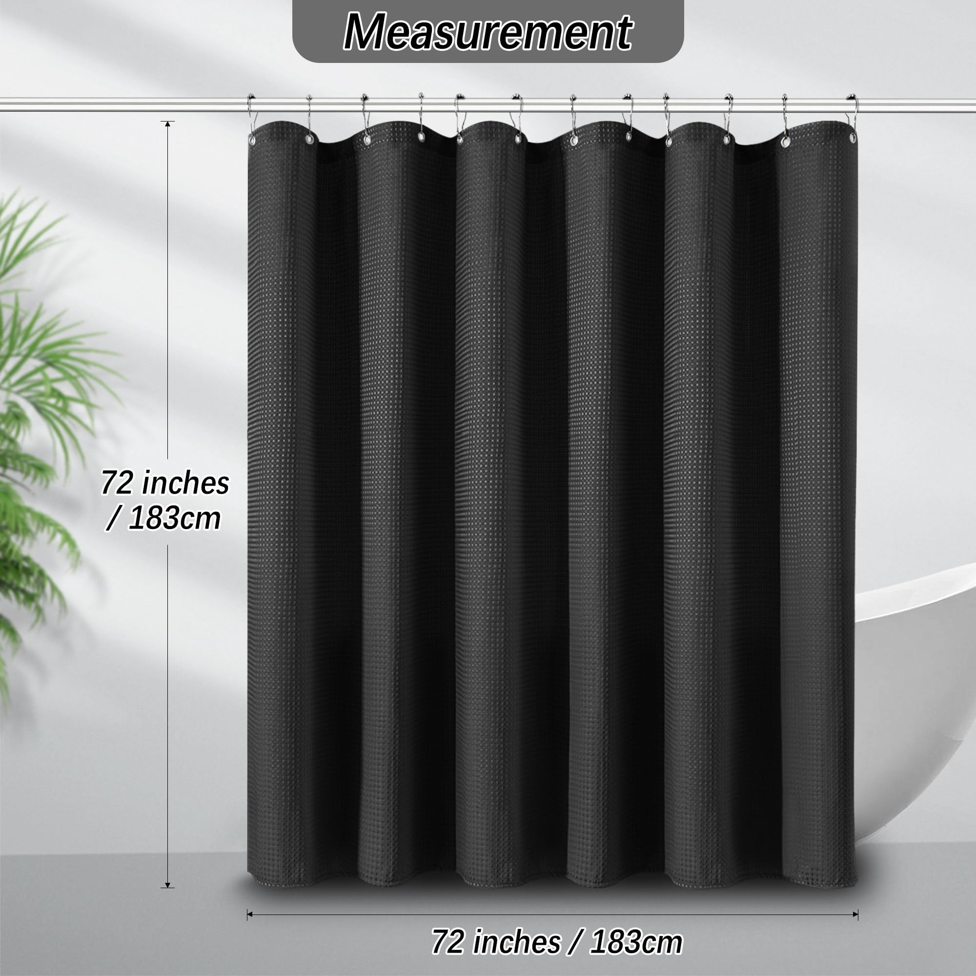 PANGSINNE Beige Fabric Shower Curtain - Waffle Textured Heavy Duty Shower Curtains for Bathroom, 256GSM Hotel Spa Luxury Weighted Bath Curtain with 12 Hooks, 72x72, Beige