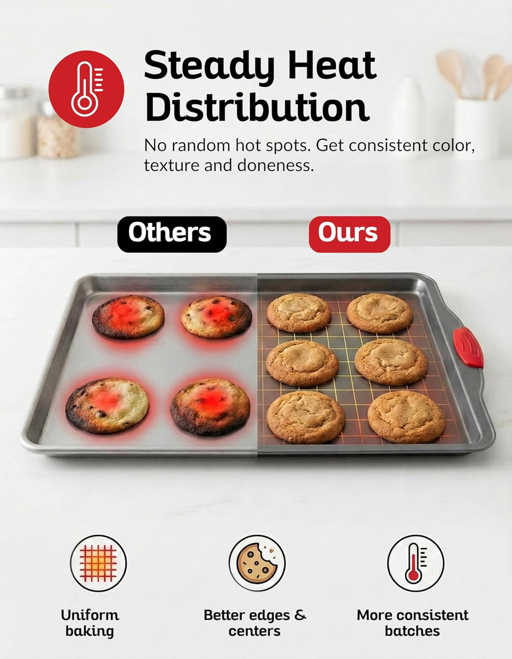 Premium Nonstick Baking Sheet Pans - Set of 3 Heavy-Gauge Carbon Steel | Warp, Dent & Rust-Resistant