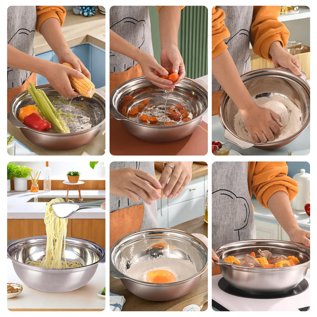 Extra Large 5.5QT Stainless Steel Colander, Large Capacity Rice Colander with Mixing Bowl, Rice Strainer for Vegetables, Fruit, Spaghetti, Pasta Strainer, Dishwasher Safe(2PC)