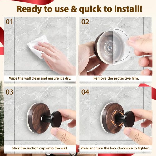 HalfofLife 2-Pack Wreath Hanger for Front Door, Walnut Heavy Duty Suction Cup Reef Hook for Glass Window, Christmas/Thanksgiving/Halloween/July 4th/Easter/Valentine