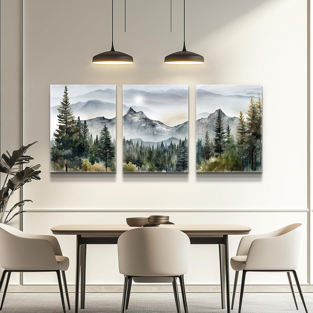 MHARTK66 Wall Art - Modern Abstract Mountain Forest Landscapes - 3 Piece Framed Canvas Prints for Living Room & Office Decor