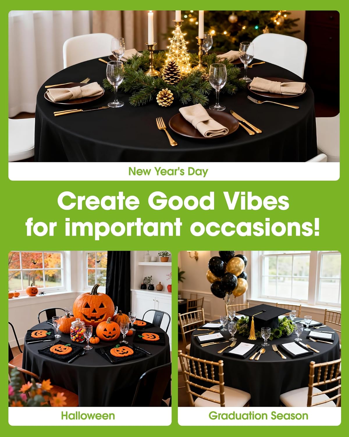 Pureegg 84'' Round Plastic Table Cloths - 10 Pack, Leakproof & Sturdy for Halloween Parties | Black
