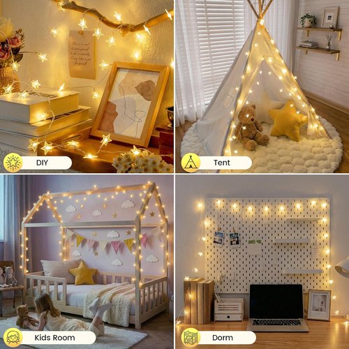 HEYFUNi Star String Lights - 50 LED Fairy Lights with Remote | 16ft Waterproof Decor for Kids' Rooms, Nurseries & More
