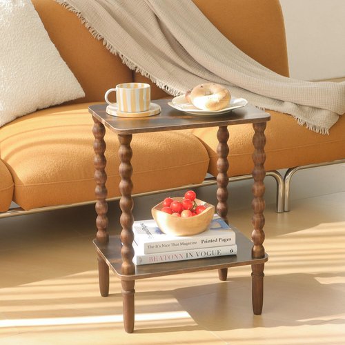 Fultyle Side Table, Small End Table with Storage Shelf, 2-Tier Small Coffee Tables Living Room for Bedroom, Narrow Spaces (Rustic Brown)