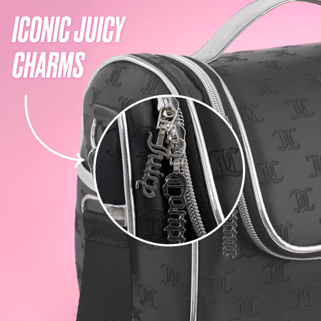 Juicy Couture Insulated Lunch Bag – Stylish Cooler Tote with Adjustable Crossbody Strap, Debossed Logo, Black – Women's Lunch Box Bag for Work, School, Travel