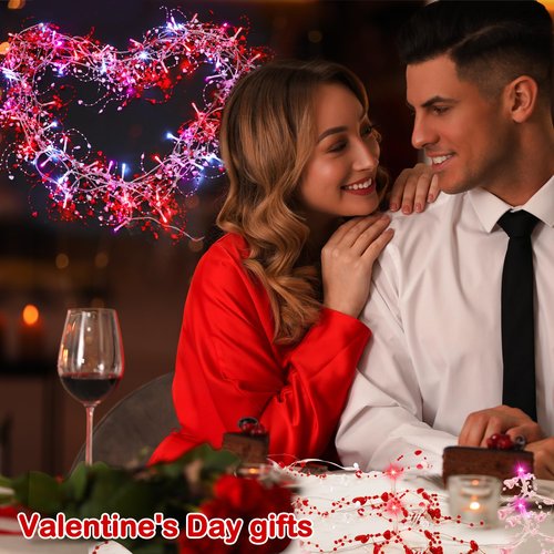 HALOGATE [Timer] Valentine's Day Decor Garland Lights, 10FT 30 LED Light 2 Modes Valentine Heart String Lights Battery Operated, Romantic Decorations for Indoor Outdoor Bedroom Home, Pink Red White