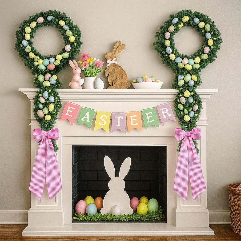 Skiennix Pink White Gingham Wreath Sash - 5.12" Wide x 54.33" for Baby Shower & Spring Decor