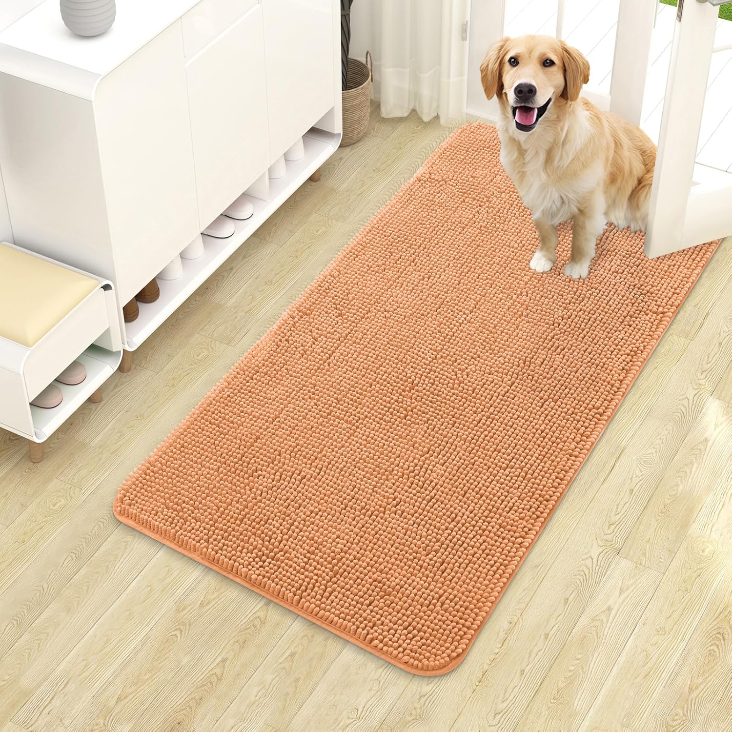 OLANLY Dog Door Mat - Absorbent Non-Slip Washable Doormat for Muddy Paws | 40x24 Inches, Orange