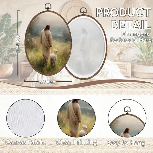 FLAWAFLOMA Jesus and Lamb Oval Wall Art - Rustic Christian Canvas Decor for Home & Church | 8.6x11.4 Inch