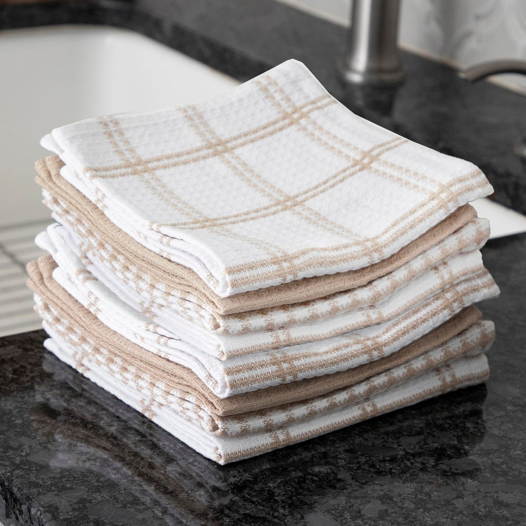 T-Fal Premium Waffle Dish Cloths: Highly Absorbent, Super Soft Long Lasting - 100% Cotton, 12"x13" Towel for Cleaning & Drying, (8-Pack), Sand