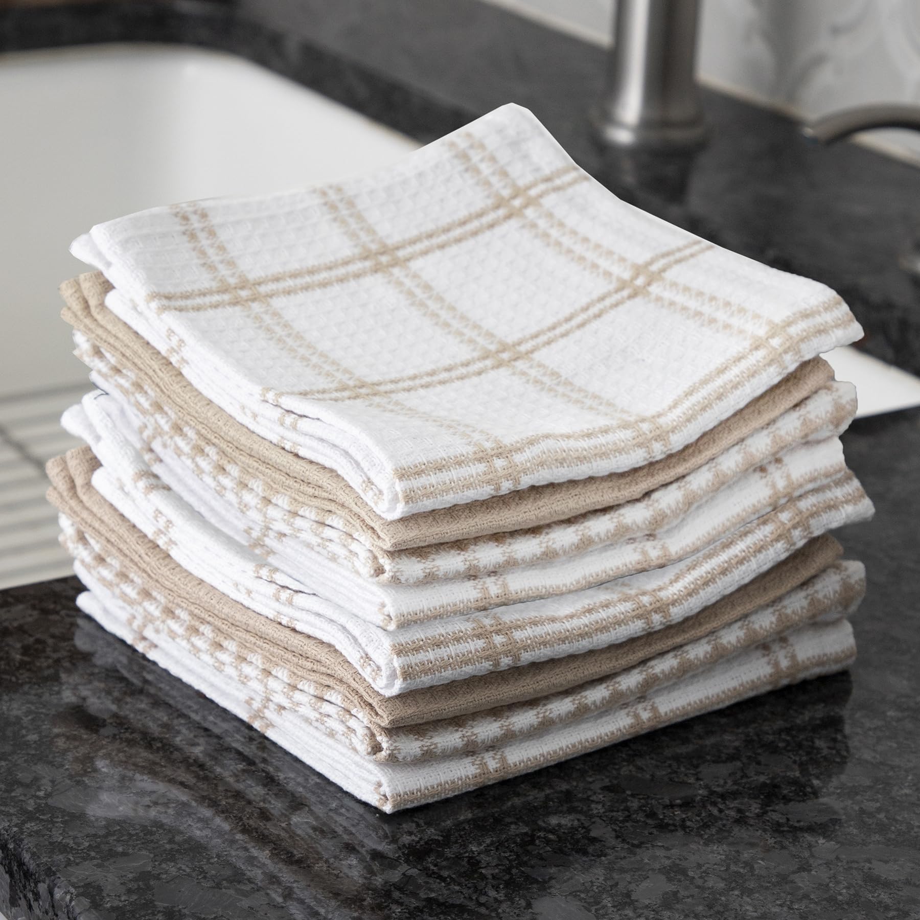 T-Fal Premium Waffle Dish Cloths: Highly Absorbent, Super Soft Long Lasting - 100% Cotton, 12"x13" Towel for Cleaning & Drying, (8-Pack), Sand