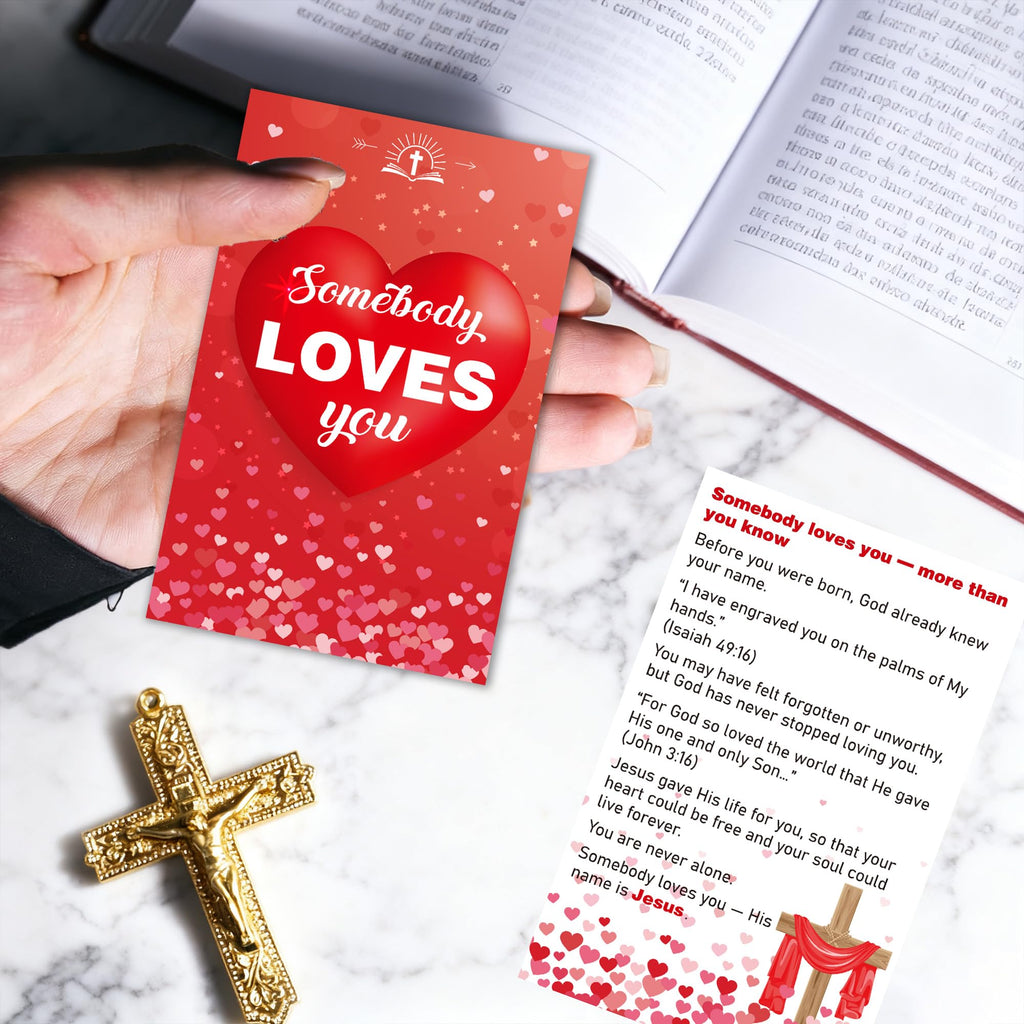 RUBOAOA 240 Pcs Gospel Tracts for Evangelism, Somebody Loves You Holy Postcard Prayer Postcards, Christian Bible Tract Cards for Outreach Salvation Ministry, Valentine Encouragement Handouts