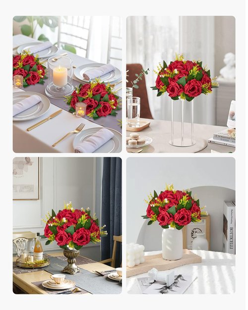 VEVOR Flower Balls Arrangement Bouquet 10 PCS, 9.5-Inch Wedding Red Roses Centerpieces, Fake Flowers Kissing Balls Decor Artificial Floral Arrangements Flower Bouquet for Home Party Table Decorations