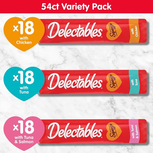 Delectables Squeeze Up Cat Treats - Creamy Lickable Puree Variety Pack | Grain-Free, 54 Tubes, 0.5 Oz Each