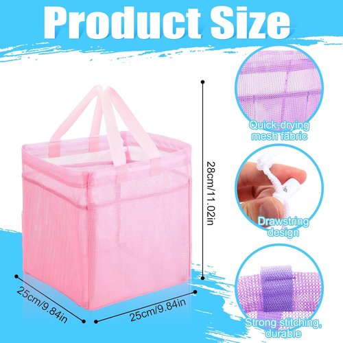 Kinlop Mesh Shower Caddy - Portable 8-Pocket Tote with Drawstring for Dorms, Gym & Travel | Macarons Color