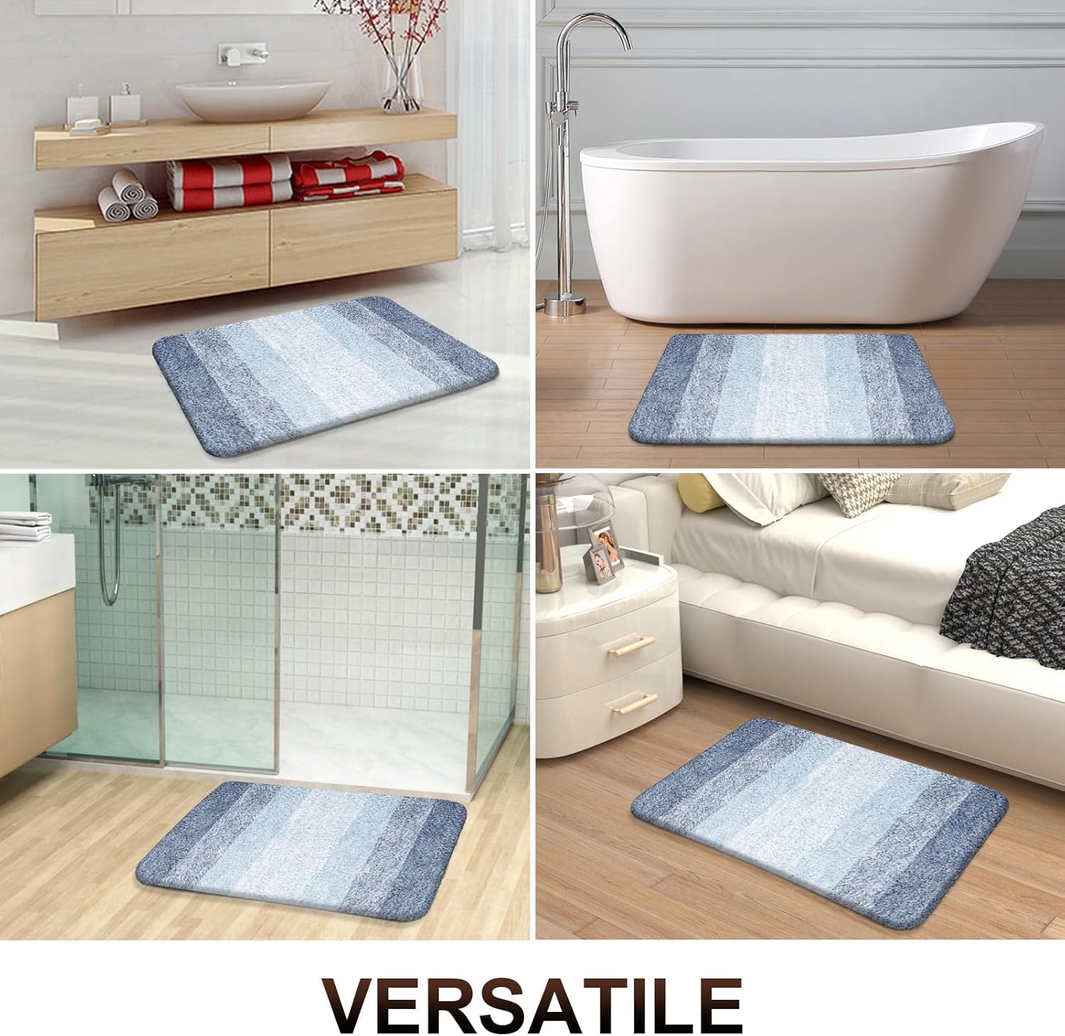 OLANLY Bathroom Runner Rugs - Extra Soft Microfiber Bath Mats | Quick Dry, Machine Washable, 59x17, Blue