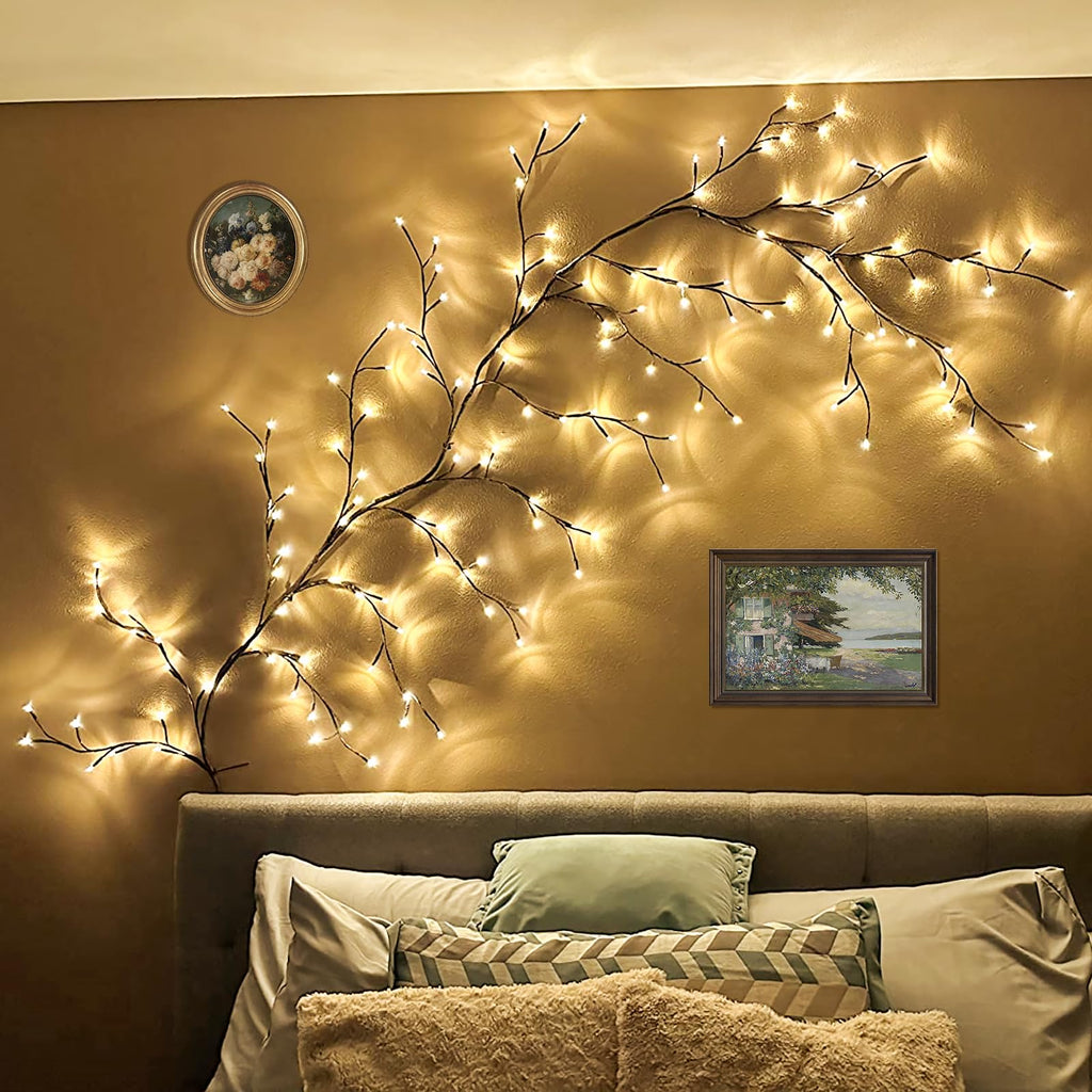 SZMiNiLED Enchanted Willow Vine Lights: Warm LED Branch Lights for Bedroom Window Frame Living Room Wall, DIY Home Decor Ideal for Fireplace, Wedding & Christmas Decor