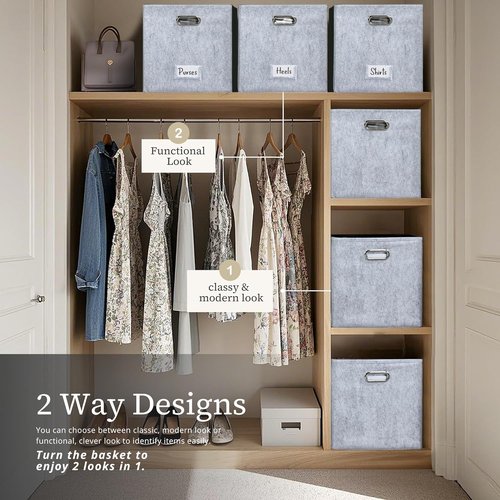 DECOMOMO Felt Storage Bins - 11-Inch Cube Storage Bins with Labels for Kallax Shelves | Light Grey (Set of 6)