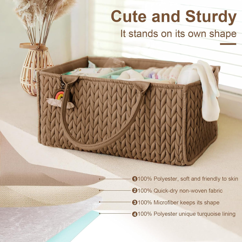 MOMINSIDE Diaper Caddy Organizer - Portable Nursery Storage Basket for Boys & Girls | Brown Newborn Essentials