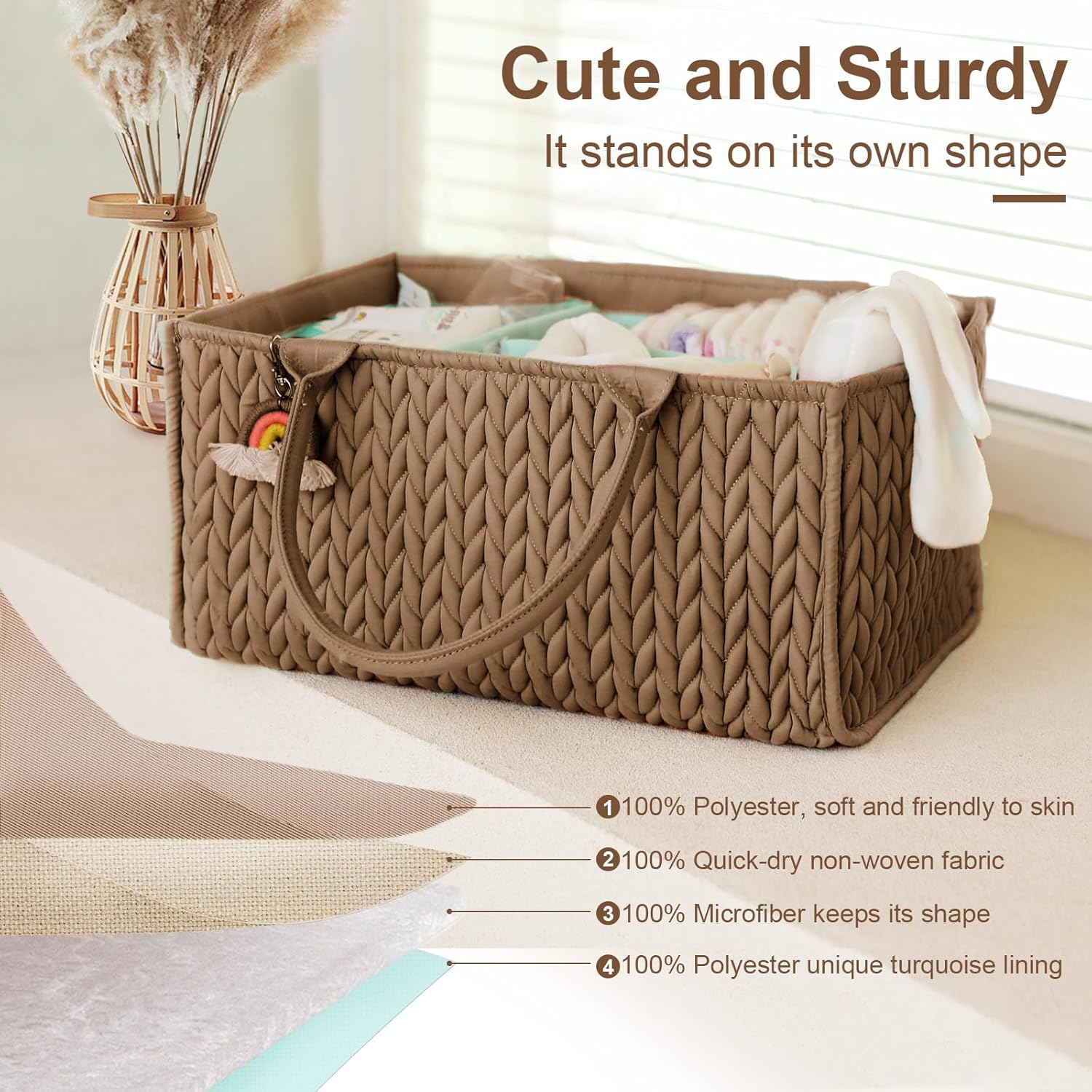 MOMINSIDE Diaper Caddy Organizer - Portable Nursery Storage Basket for Boys & Girls | Brown Newborn Essentials