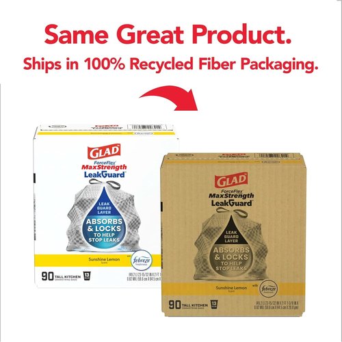 Glad ForceFlex MaxStrength Trash Bags - 13 Gallon, LeakGuard, Sunshine Lemon Scent, 90 Count