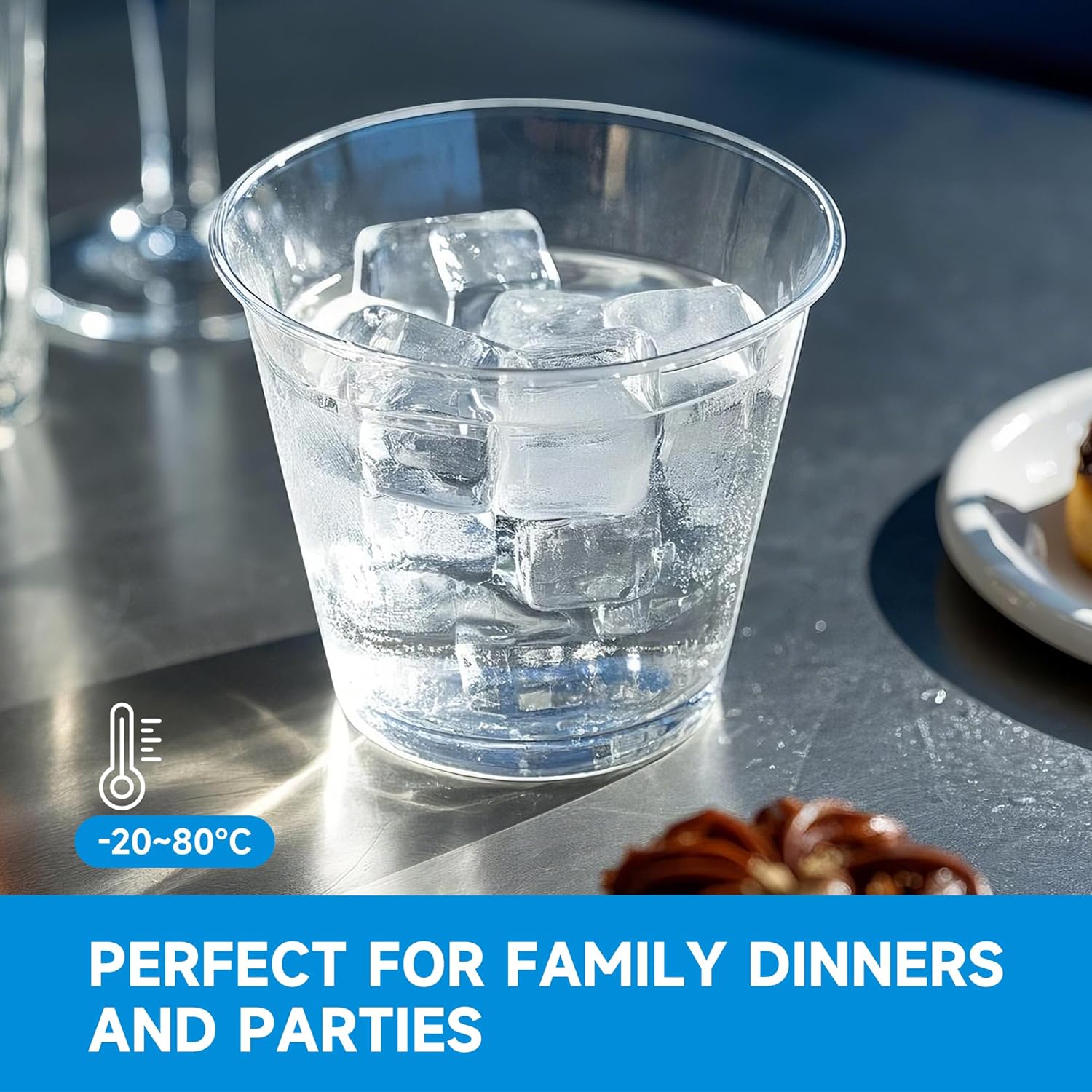 RACETOP Clear Plastic Cups - 9 oz Disposable Tumblers for Parties & Events | 100 Pack