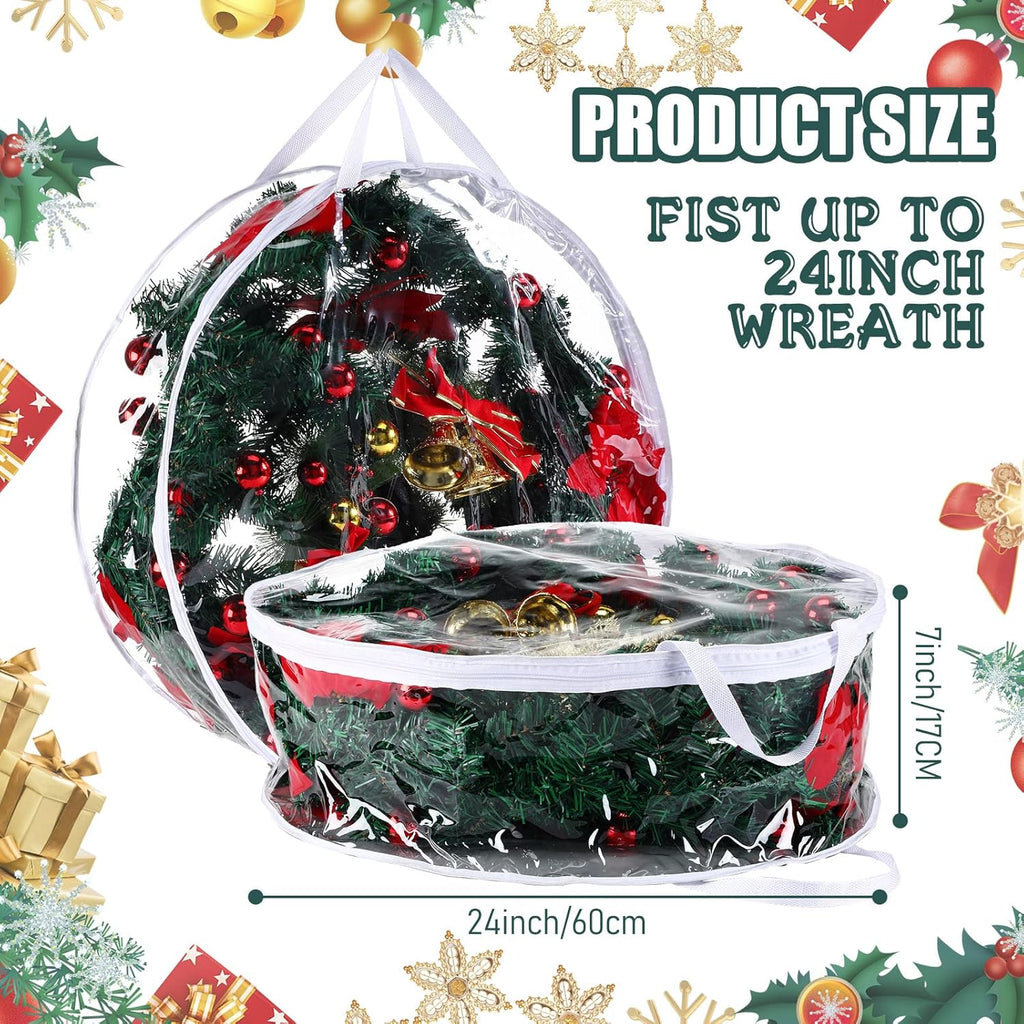 Shappy Clear Christmas Wreath Storage Container - 24 Inch Wreath Bag with Dual Zippers & Reinforced Handles