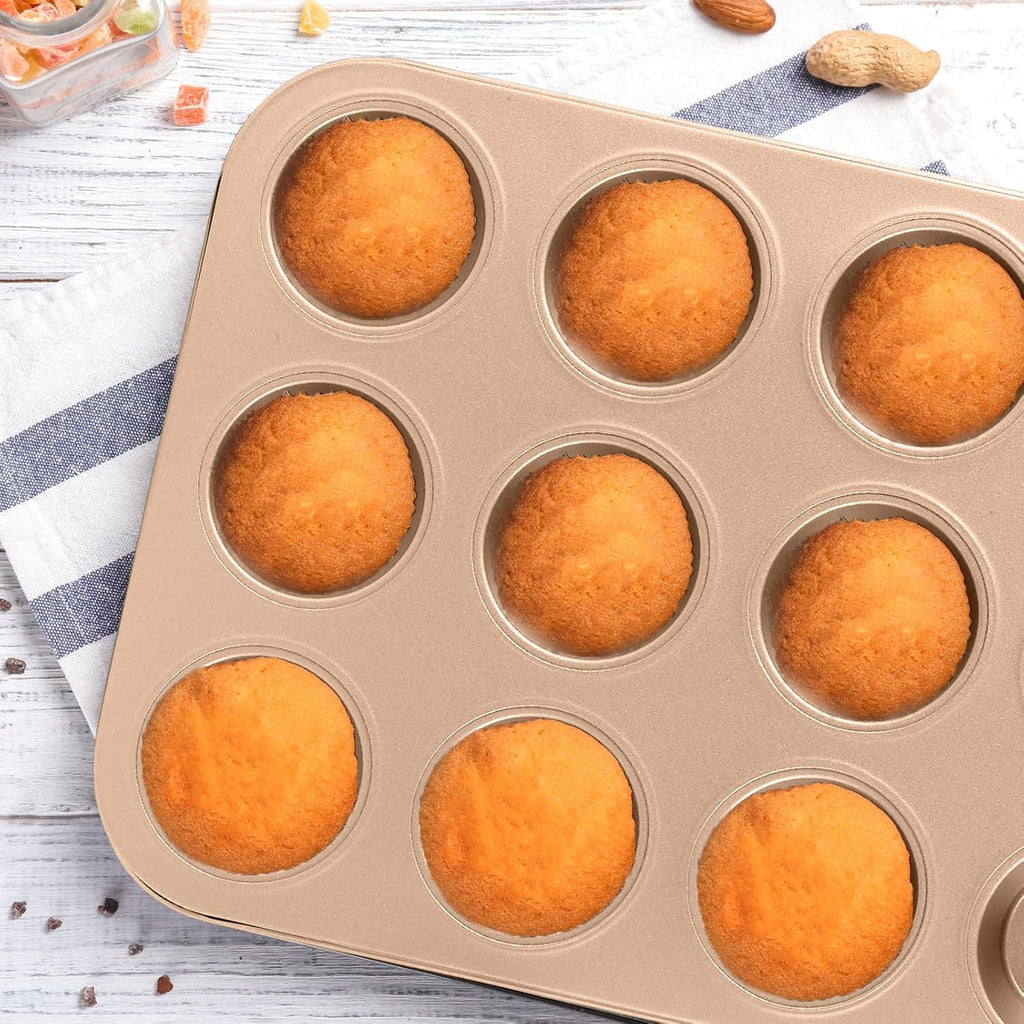 Champagne 11-Piece Nonstick Baking Pans Set - Professional Grade Carbon Steel Bakeware, Dishwasher Safe & Oven Safe to 450°F
