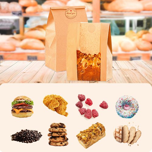 Homrelaxy 240pcs Paper Bread Bags for Homemade Bread, Sourdough Bag with Window, 13.7 x 8.3 x 3.5 Inch Large Brown Kraft Bakery Bags for Storing Loaves & Snacks, Includes 250 Sealing Stickers
