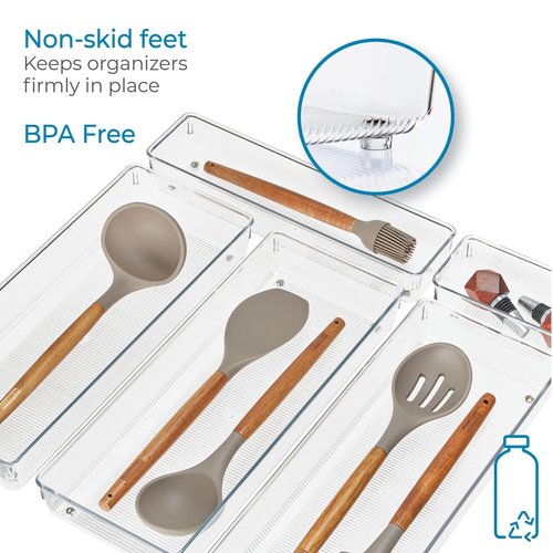 iDesign Recycled Plastic 4-Piece Kitchen Drawer Organizer Set - Linus Collection - Clear