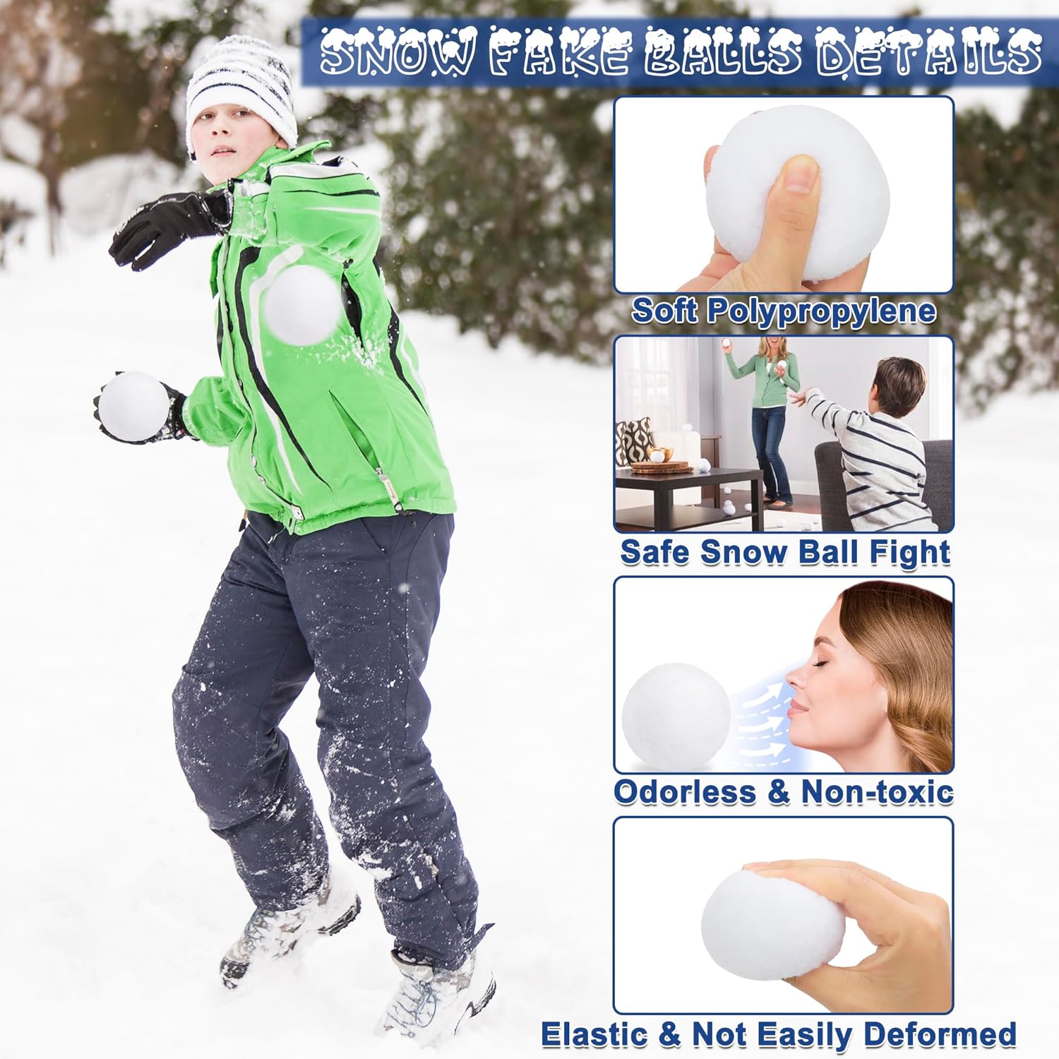 Skiennix 200 Pack Snow Balls - Soft Plush Indoor & Outdoor Winter Game Toys | Realistic Fake Snow Balls