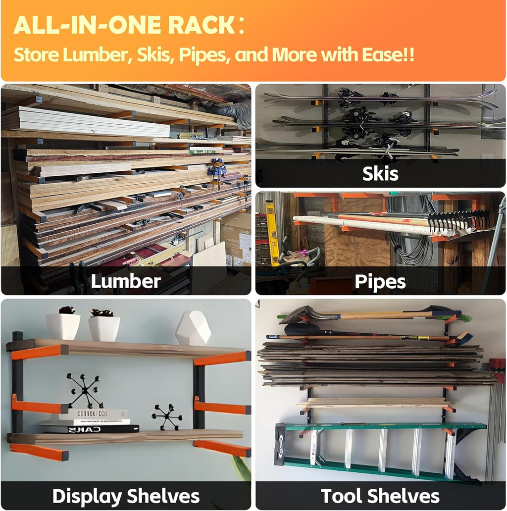 Wefaith Wood Organizer - Heavy Duty Metal Cantilever Storage Rack | Holds Up to 600 lbs, 3-Level Design, 2 Pack