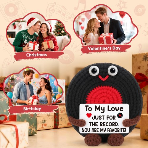 Valentines Day Gifts for Him, Anniversary Boyfriend Husband Gifts for Men Couples, Romantic Birthday Gift, Valentines Day Basket To My Love Gift for Her Girlfriend Wife, Handmade Crochet Vinyl Record