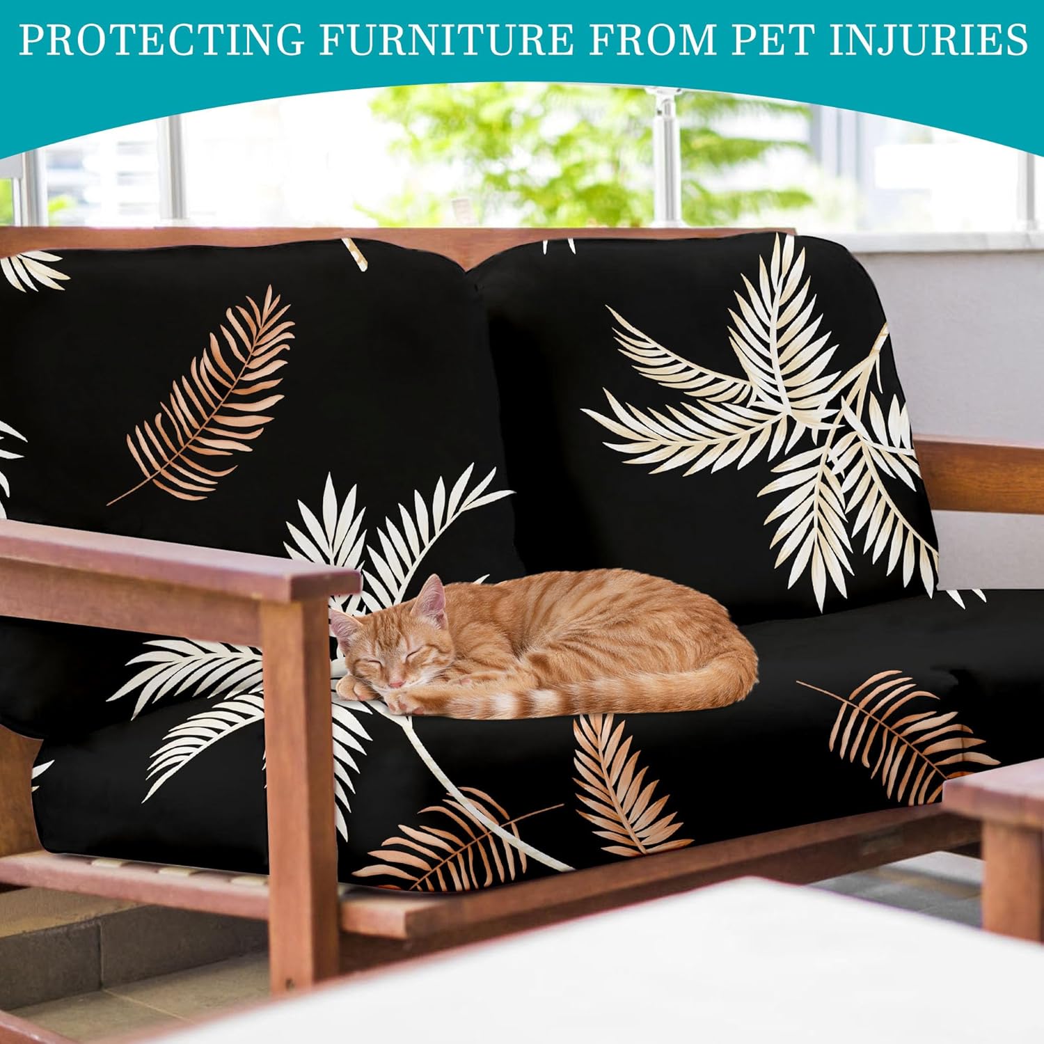Skiennix 14-Piece Stretch Patio Cushion Covers - Washable Outdoor Sofa Slipcovers | Coconut Trees Design