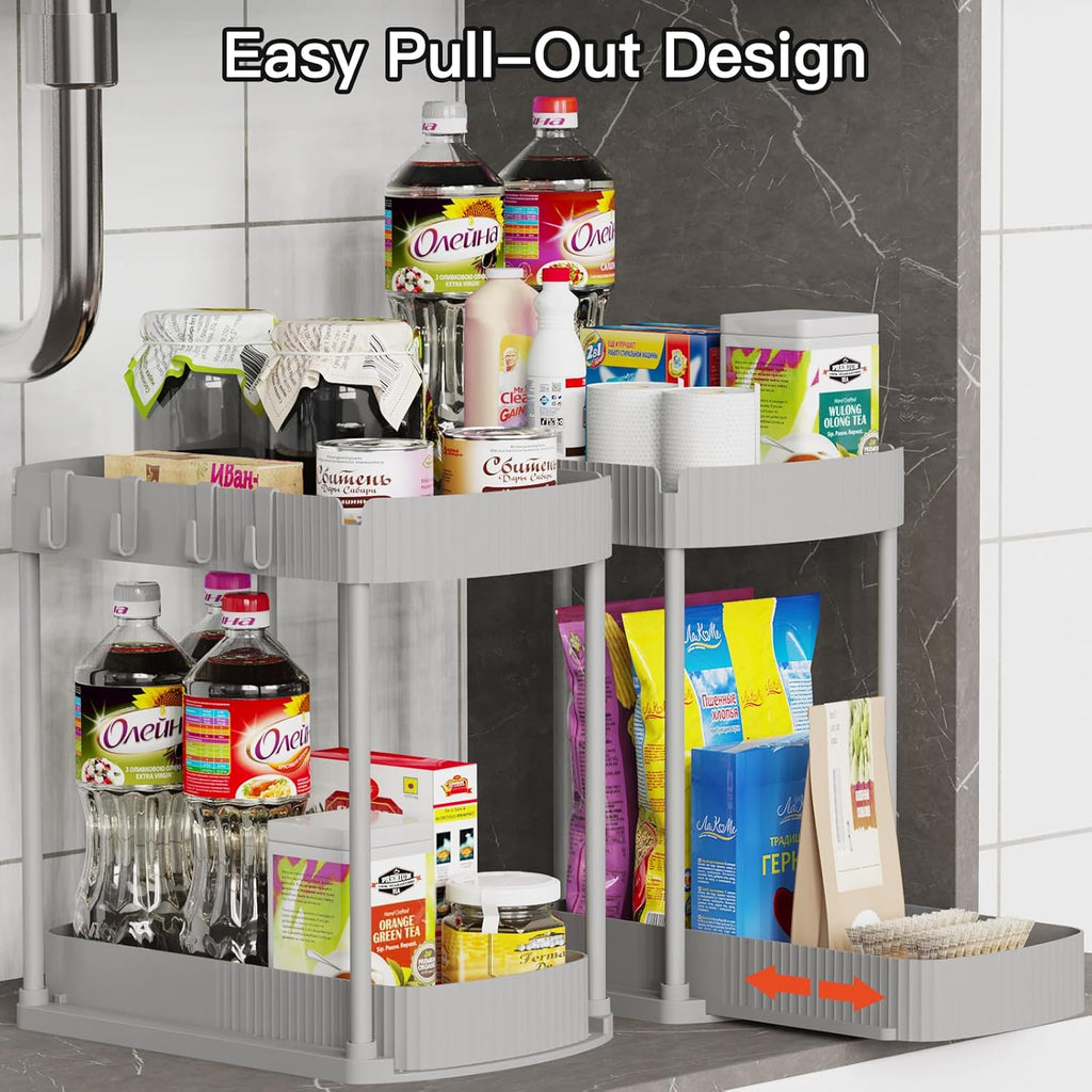 Ukeetap Multi-Purpose Pull-Out Storage Organizers - Under Sink & Cabinet Solutions | 12.8 Inch, Grey