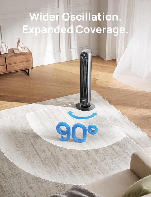 DREO Bladeless Tower Fan - Ultra Quiet with 4 Speeds & 90° Oscillation | 25ft/s, 8H Timer, Silver