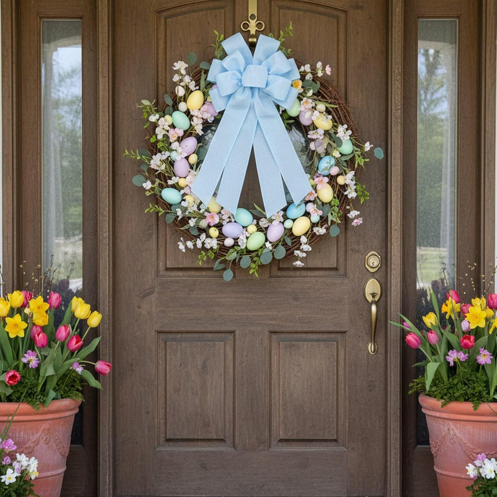 Regine Switzerland Baby Blue Large Bow - 11x21 Inch Wired Ribbon for Wreaths & Spring Decor