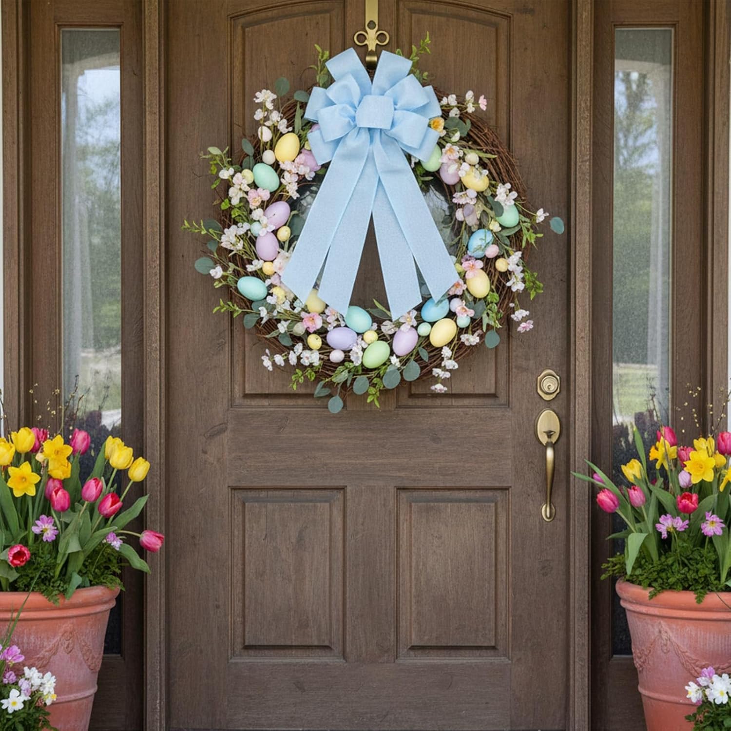 Regine Switzerland Baby Blue Large Bow - 11x21 Inch Wired Ribbon for Wreaths & Spring Decor