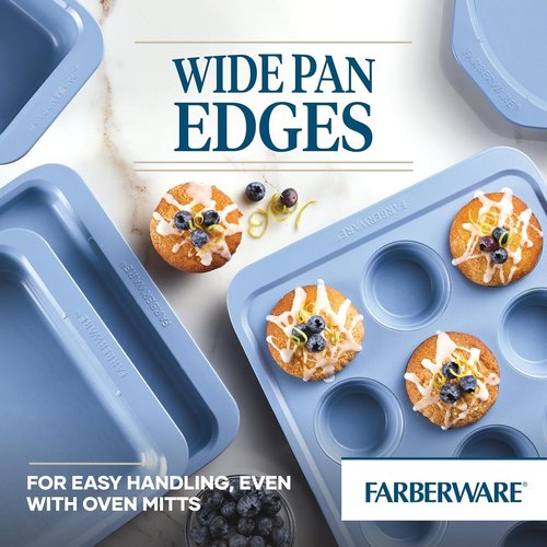 Farberware Nonstick Baking Set - 4 Piece Bakeware Set with Cookie Pans, Loaf Pan & Cake Pan - Blue