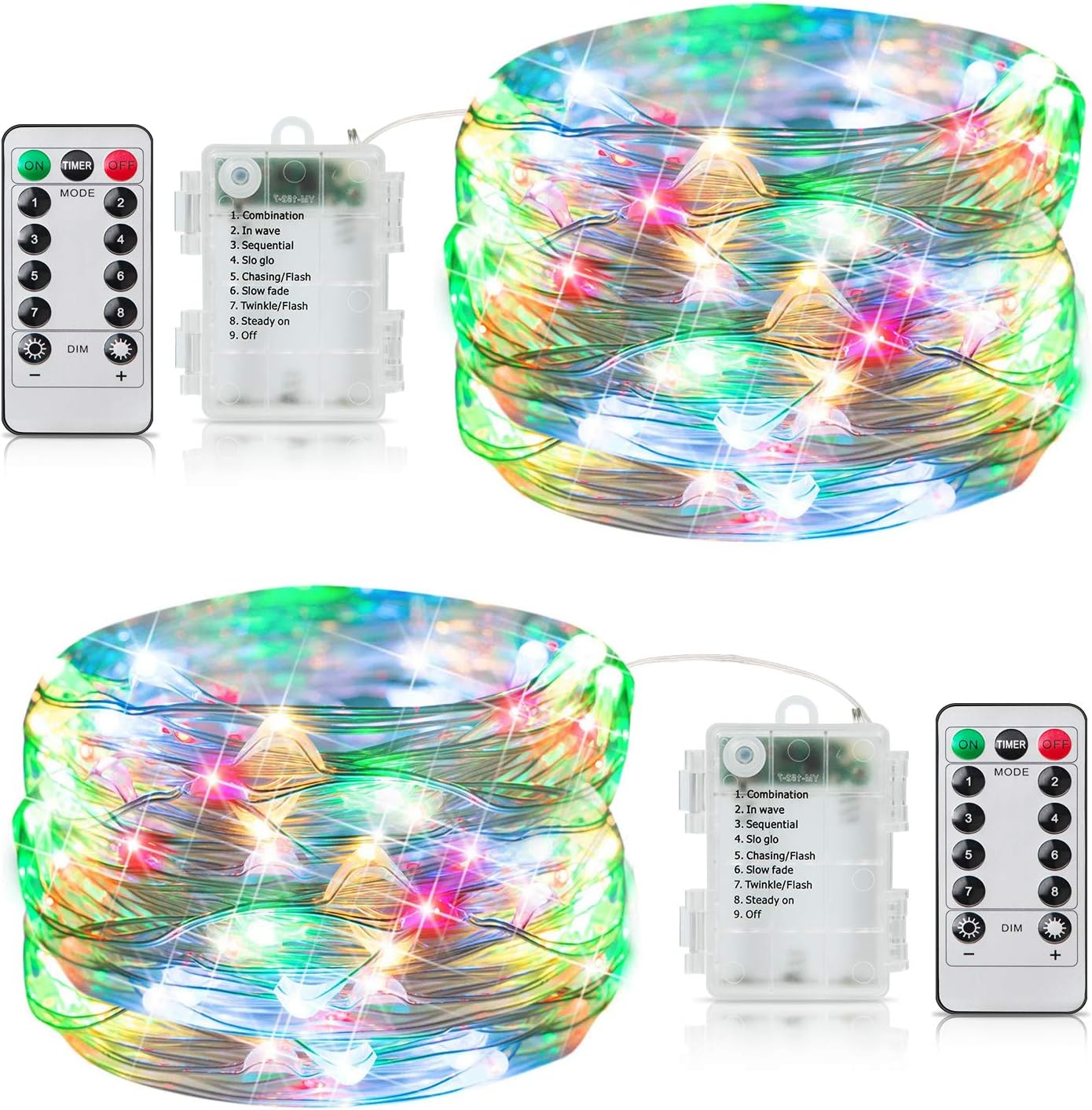 Skiennix 33Ft 100LED Outdoor String Lights - Waterproof Twinkle Fairy Lights with Remote | Multicolor, 2 Pack for Parties & Decor