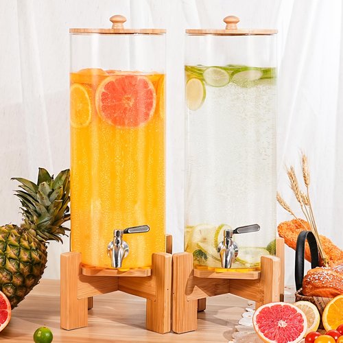 SPEETH 2 PCS 1.6 Gallon Drink dispenser, Large Water Glass Beverage Dispenser With Wood Stand for Parties With Stainless Steel Spigot, Ideal for Lemonade,Juice, Tea, and Party Drinks