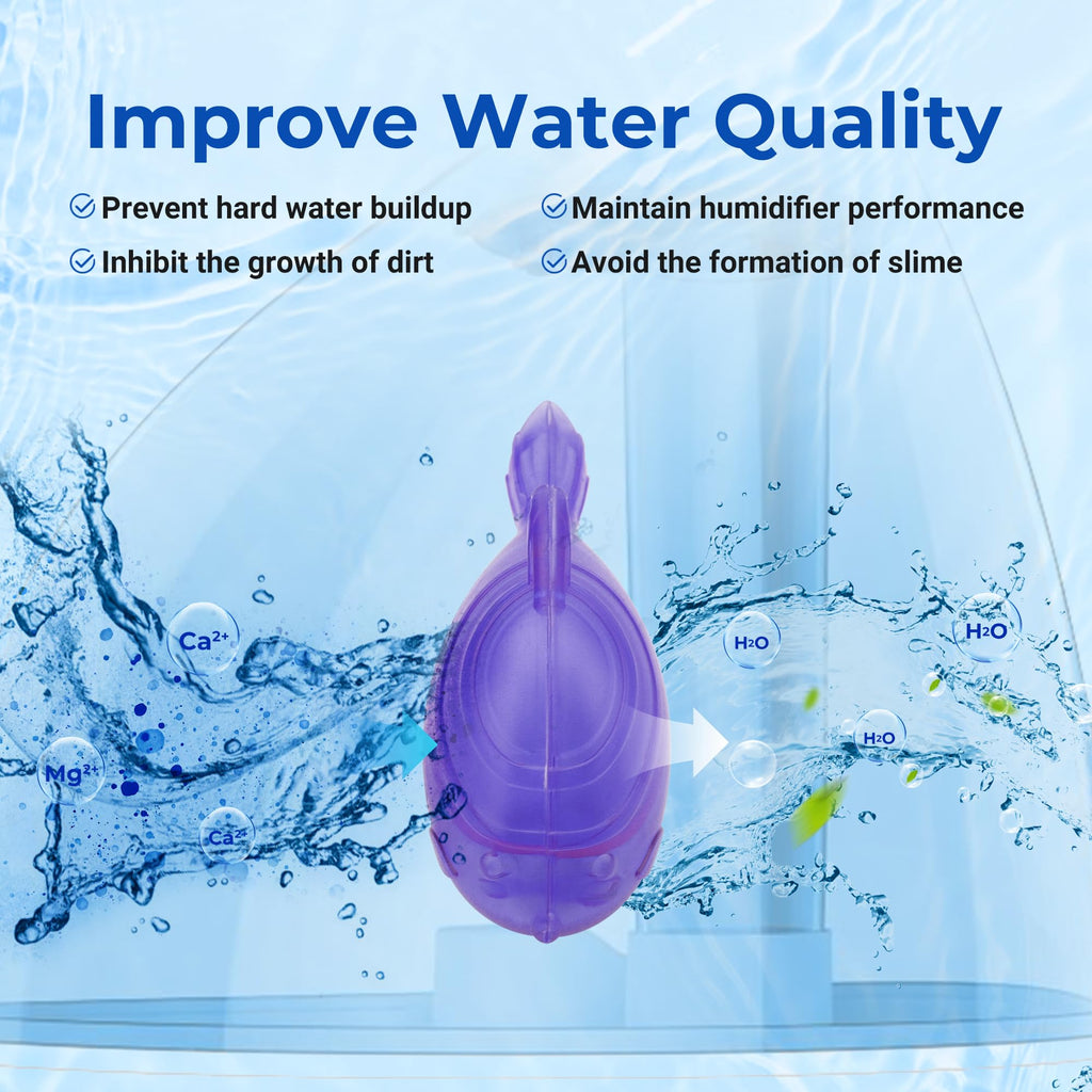 Funmit Humidifier Cleaning Fish, 12 Pack Humidifier Cleaner for Humidifiers and Fish Tanks, Purifies Water, Prevents Hard Water Build-Up, Reduces Scale, Purple